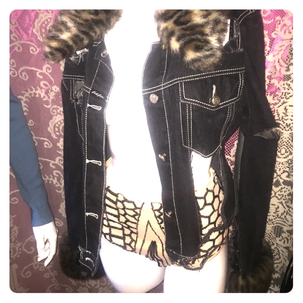 Custom ripped jean jacket with added fur